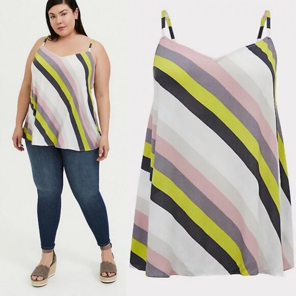 Torrid Sophie Stripe Cami Tank Top Gauze Crinkle Swing Size 2X Diagonal Blouse - Picture 2 of 8